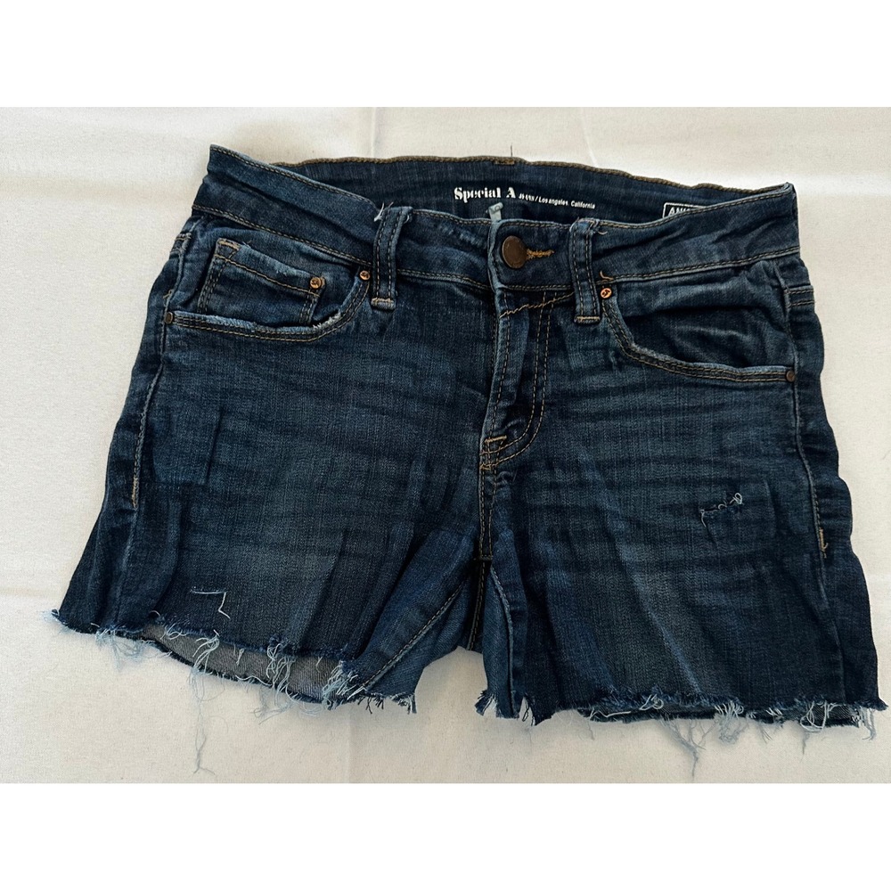 Special A Jeans Womens Dark Wash Raw Hem Denim Shorts P1818 Size 1 Distressed